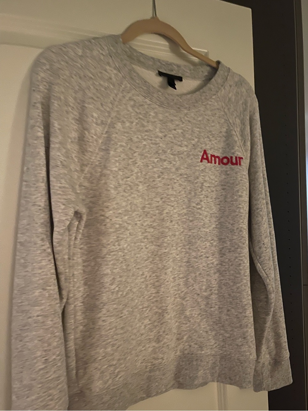 J. Crew Women's Heather Grey 'Amour' Crewneck Sweatshirt with Red Embroidery